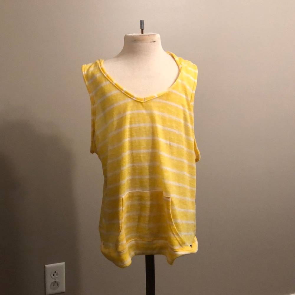White and Yellow striped muscle shirt.